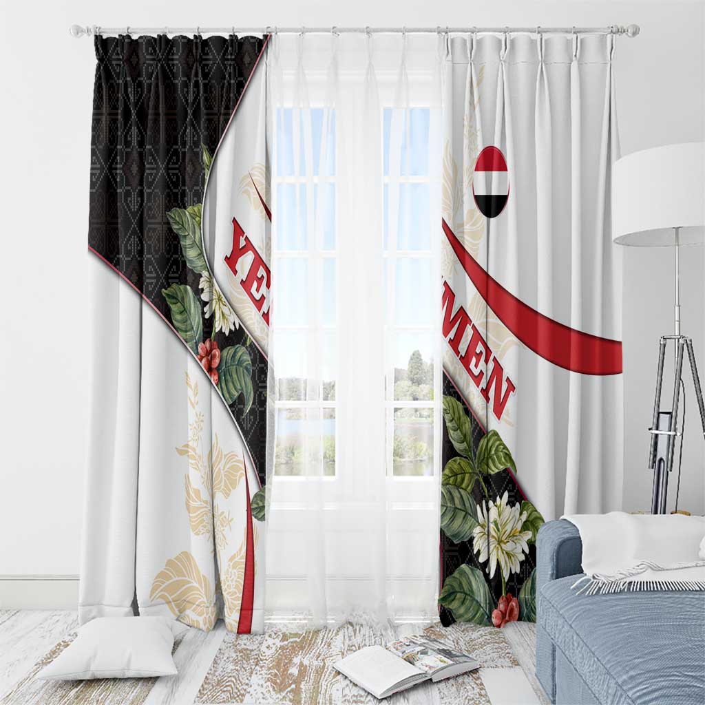 Yemen Window Curtain with Mocha Coffee Plant Design and National Flag Accents