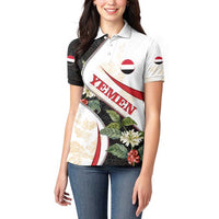 Yemen Women Polo Shirt with Mocha Coffee Plant Design and National Flag Accents
