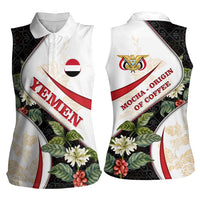 Yemen Women Sleeveless Polo Shirt with Mocha Coffee Plant Design and National Flag Accents