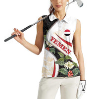 Yemen Women Sleeveless Polo Shirt with Mocha Coffee Plant Design and National Flag Accents