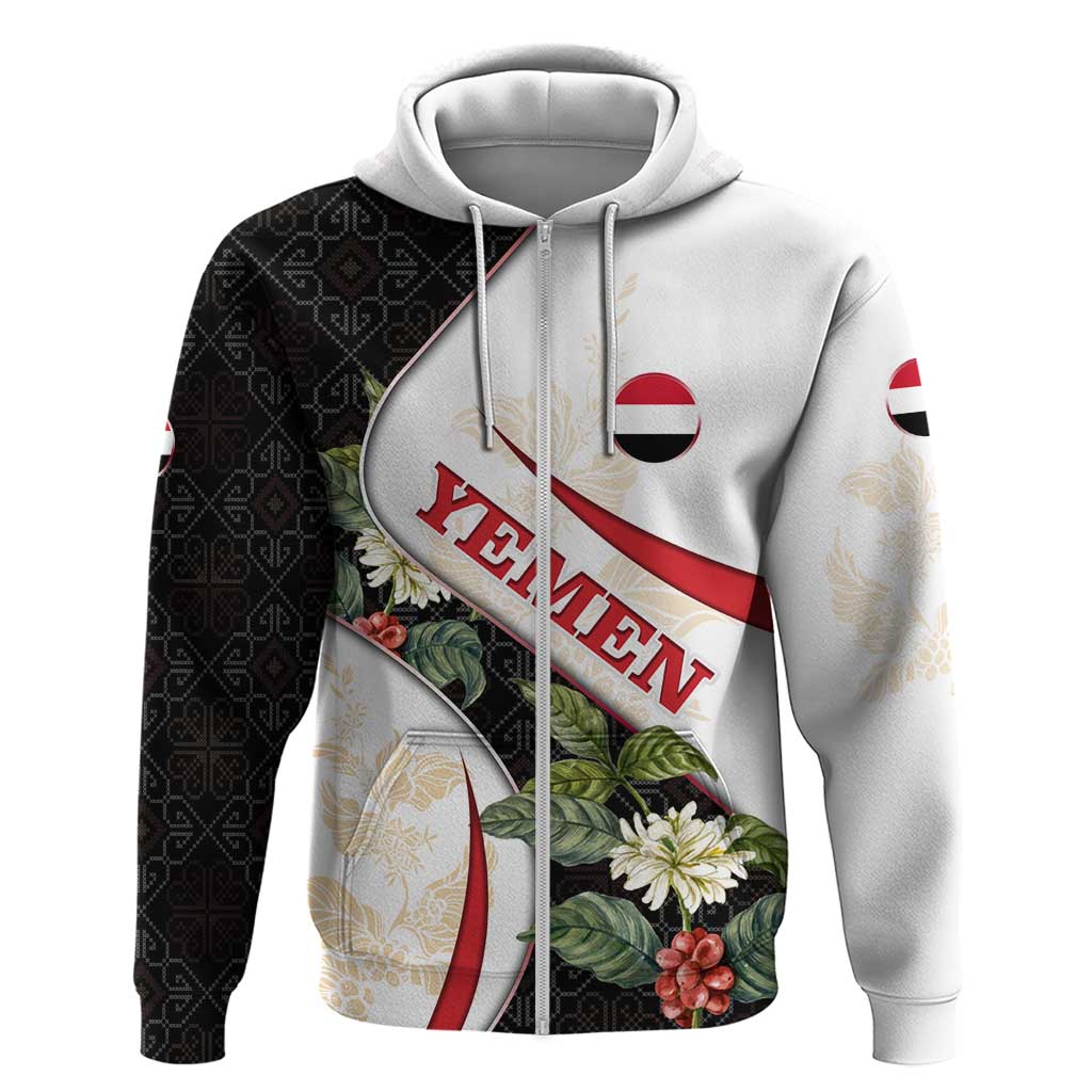 Yemen Zip Hoodie with Mocha Coffee Plant Design and National Flag Accents