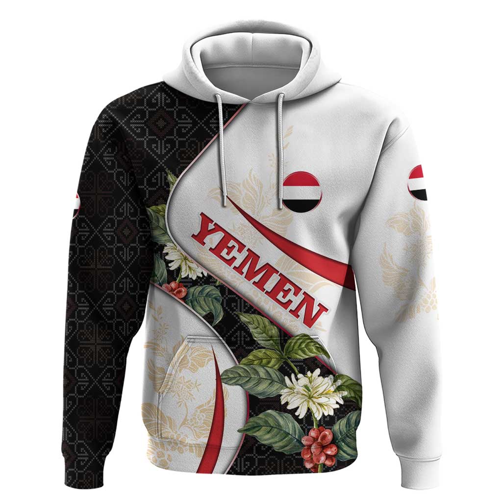Yemen Zip Hoodie with Mocha Coffee Plant Design and National Flag Accents