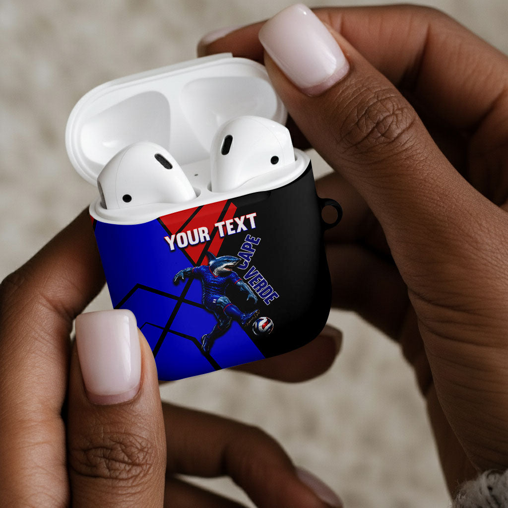 Personalized Cape Verde Soccer Shark Mascot AirPods Case Blue Sharks Football Player Dynamic Graphic
