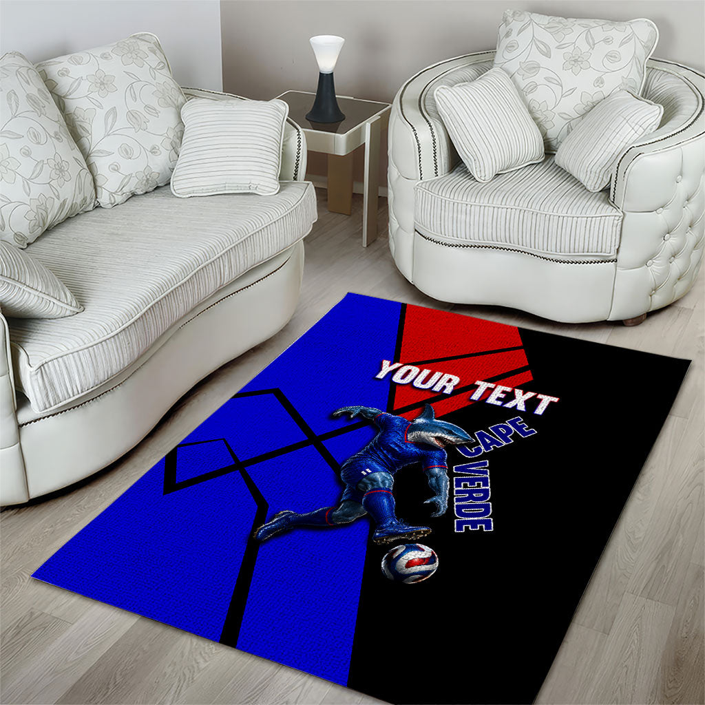 Personalized Cape Verde Soccer Shark Mascot Area Rug Blue Sharks Football Player Dynamic Graphic