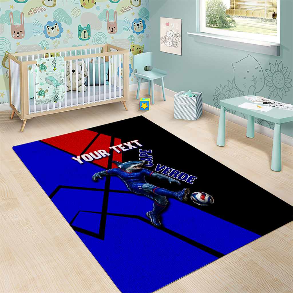 Personalized Cape Verde Soccer Shark Mascot Area Rug Blue Sharks Football Player Dynamic Graphic