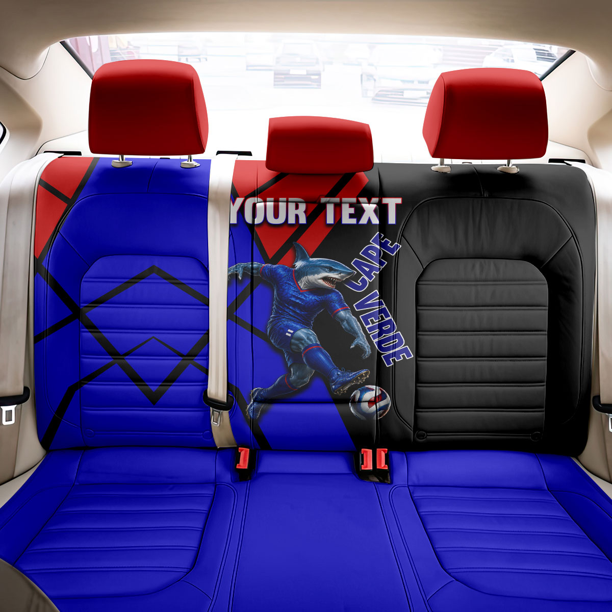 Personalized Cape Verde Soccer Shark Mascot Back Car Seat Cover Blue Sharks Football Player Dynamic Graphic