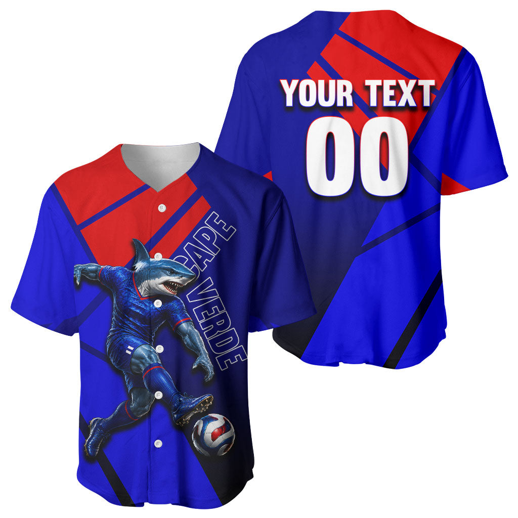 Personalized Cape Verde Soccer Shark Mascot Baseball Jersey Blue Sharks Football Player Dynamic Graphic