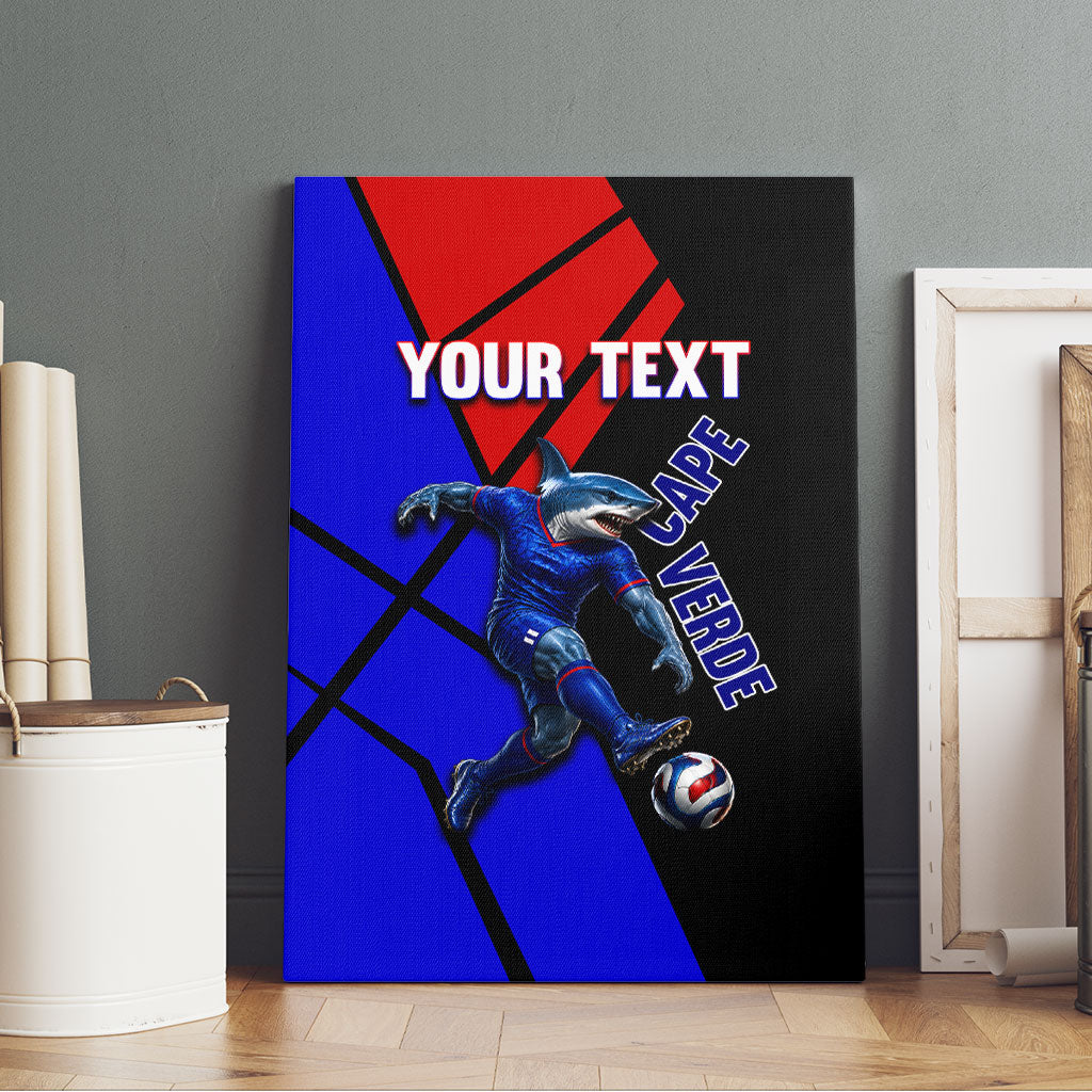 Personalized Cape Verde Soccer Shark Mascot Canvas Wall Art Blue Sharks Football Player Dynamic Graphic
