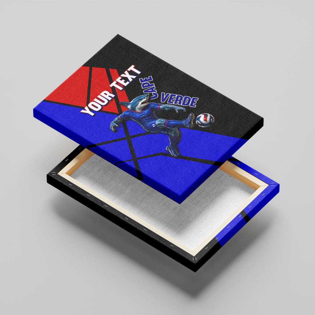 Personalized Cape Verde Soccer Shark Mascot Canvas Wall Art Blue Sharks Football Player Dynamic Graphic
