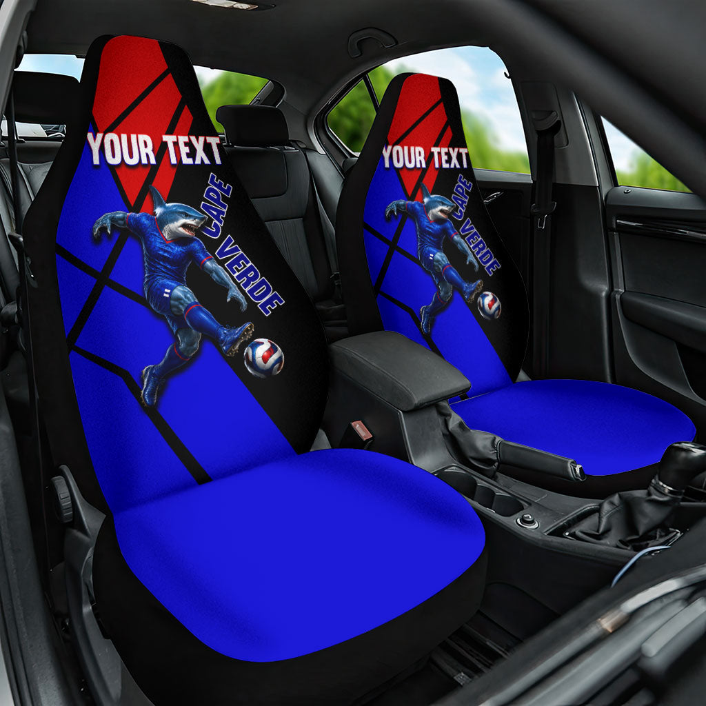 Personalized Cape Verde Soccer Shark Mascot Car Seat Cover Blue Sharks Football Player Dynamic Graphic
