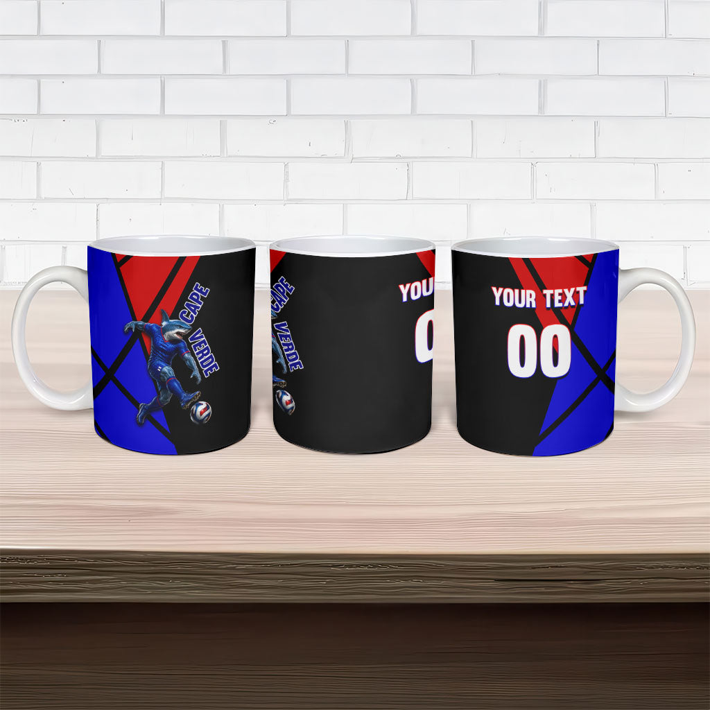 Personalized Cape Verde Soccer Shark Mascot Ceramic Mug Blue Sharks Football Player Dynamic Graphic