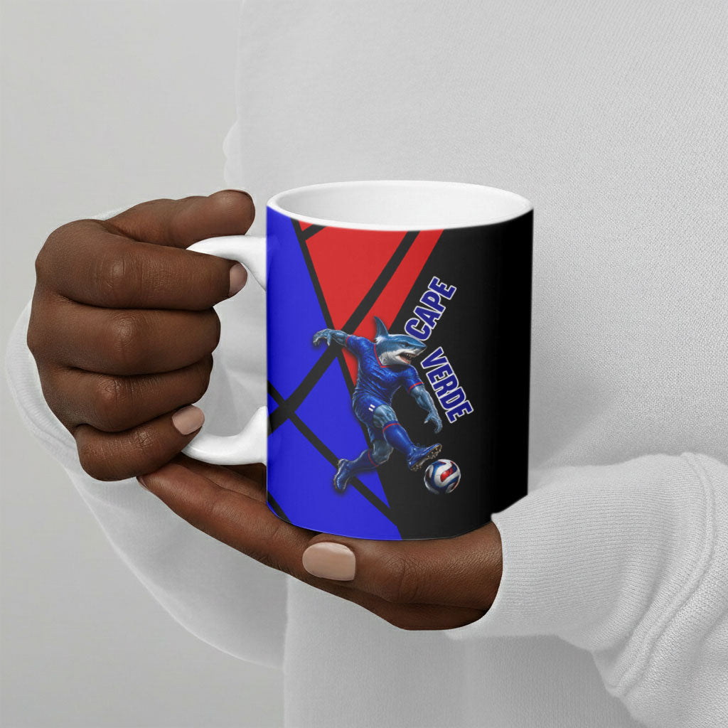 Personalized Cape Verde Soccer Shark Mascot Ceramic Mug Blue Sharks Football Player Dynamic Graphic