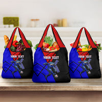 Personalized Cape Verde Soccer Shark Mascot Grocery Bag Blue Sharks Football Player Dynamic Graphic
