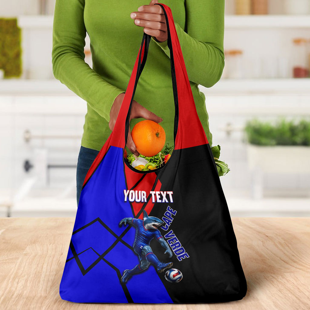 Personalized Cape Verde Soccer Shark Mascot Grocery Bag Blue Sharks Football Player Dynamic Graphic