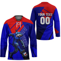 Personalized Cape Verde Soccer Shark Mascot Hockey Jersey Blue Sharks Football Player Dynamic Graphic