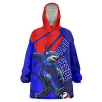 Personalized Cape Verde Soccer Shark Mascot Kid Wearable Blanket Hoodie Blue Sharks Football Player Dynamic Graphic