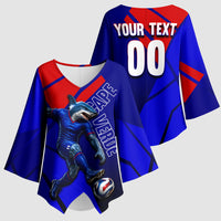 Personalized Cape Verde Soccer Shark Mascot Kimono Sleeve Blouse Blue Sharks Football Player Dynamic Graphic