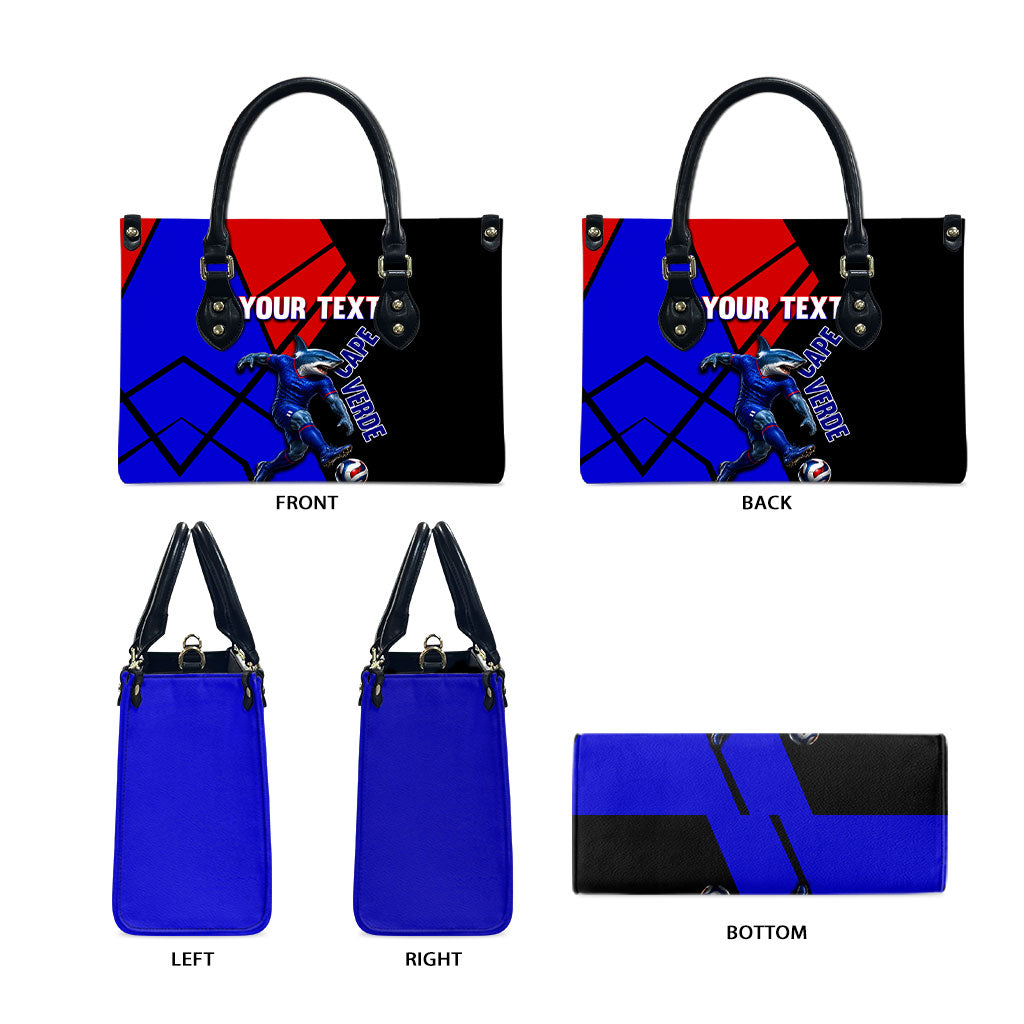 Personalized Cape Verde Soccer Shark Mascot Leather Bag Blue Sharks Football Player Dynamic Graphic