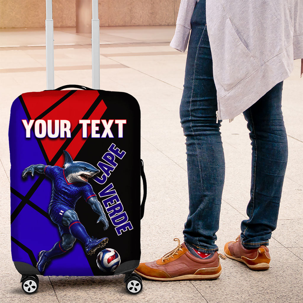 Personalized Cape Verde Soccer Shark Mascot Luggage Cover Blue Sharks Football Player Dynamic Graphic