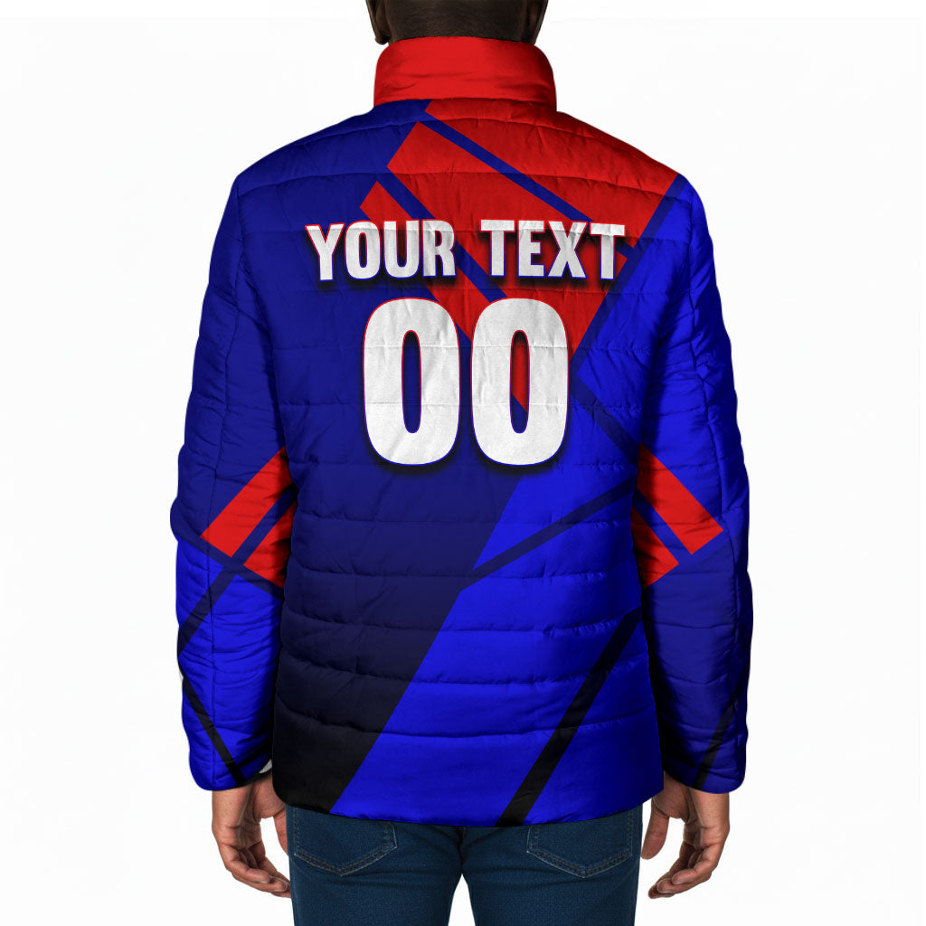 Personalized Cape Verde Soccer Shark Mascot Padded Jacket Blue Sharks Football Player Dynamic Graphic