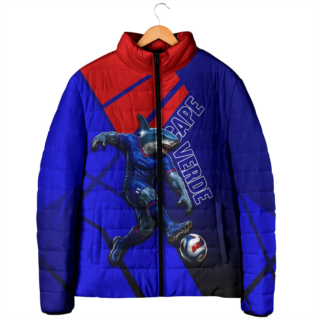 Personalized Cape Verde Soccer Shark Mascot Padded Jacket Blue Sharks Football Player Dynamic Graphic