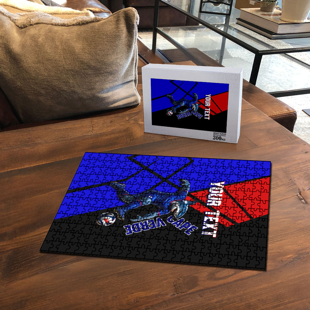 Personalized Cape Verde Soccer Shark Mascot Puzzle Blue Sharks Football Player Dynamic Graphic