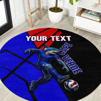 Personalized Cape Verde Soccer Shark Mascot Round Carpet Blue Sharks Football Player Dynamic Graphic