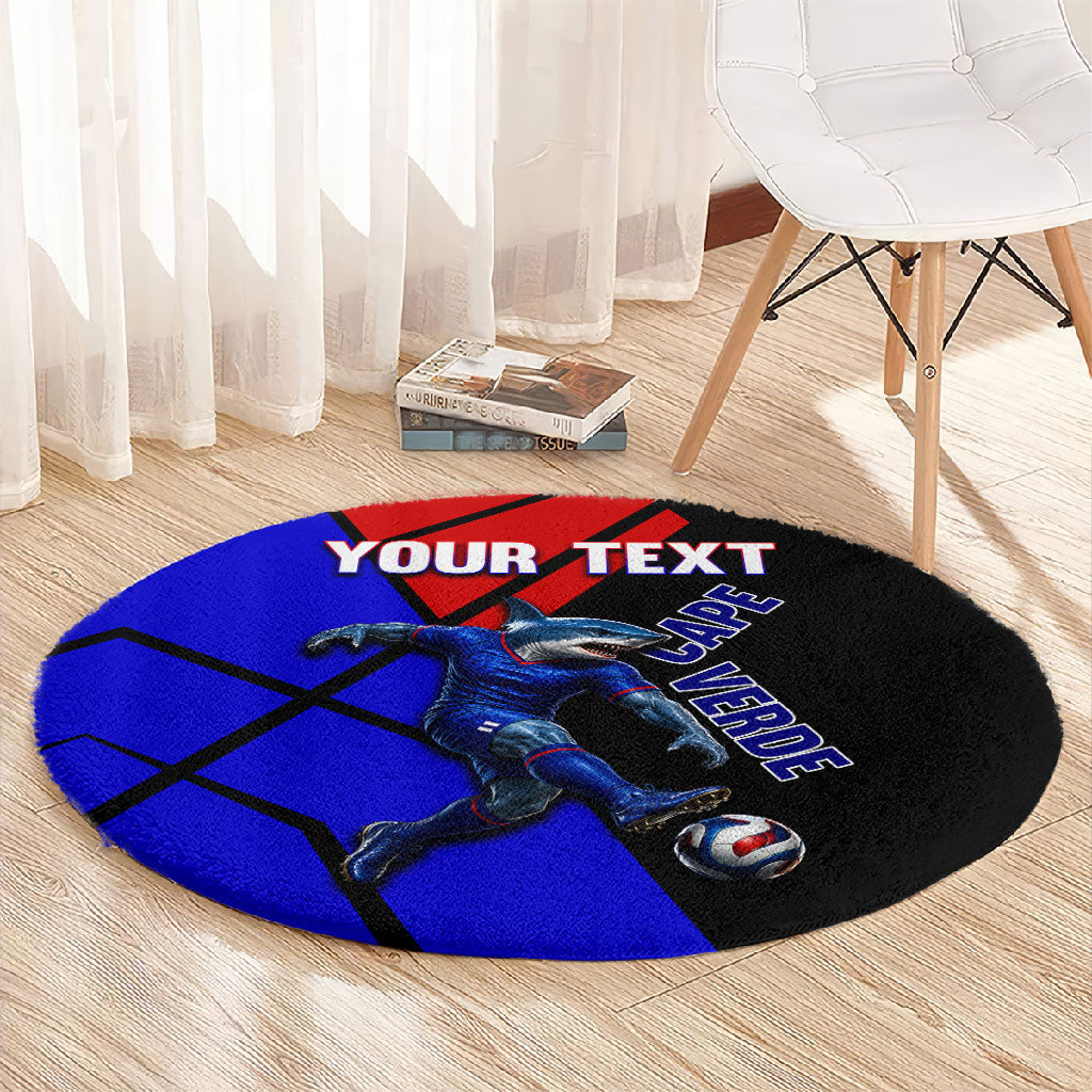 Personalized Cape Verde Soccer Shark Mascot Round Carpet Blue Sharks Football Player Dynamic Graphic