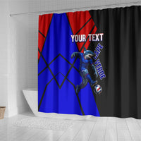 Personalized Cape Verde Soccer Shark Mascot Shower Curtain Blue Sharks Football Player Dynamic Graphic