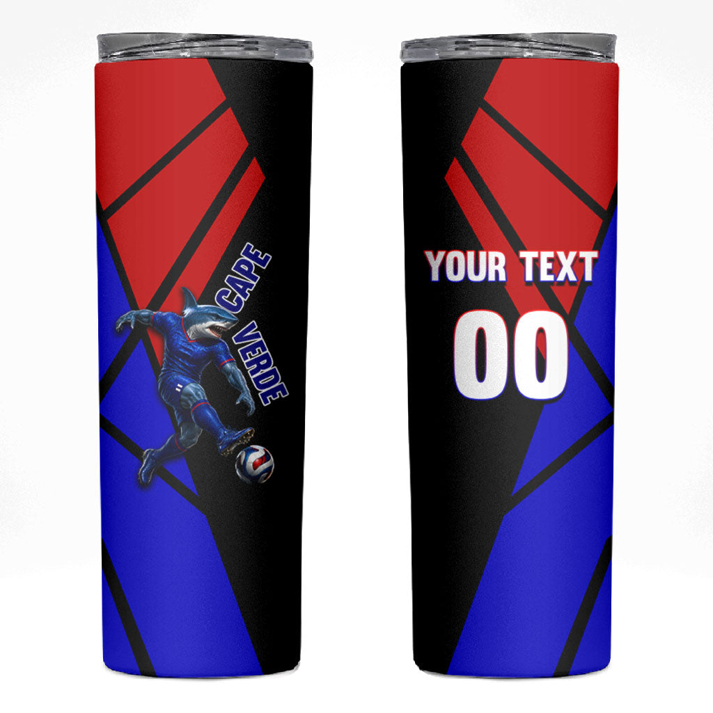 Personalized Cape Verde Soccer Shark Mascot Skinny Tumbler Blue Sharks Football Player Dynamic Graphic