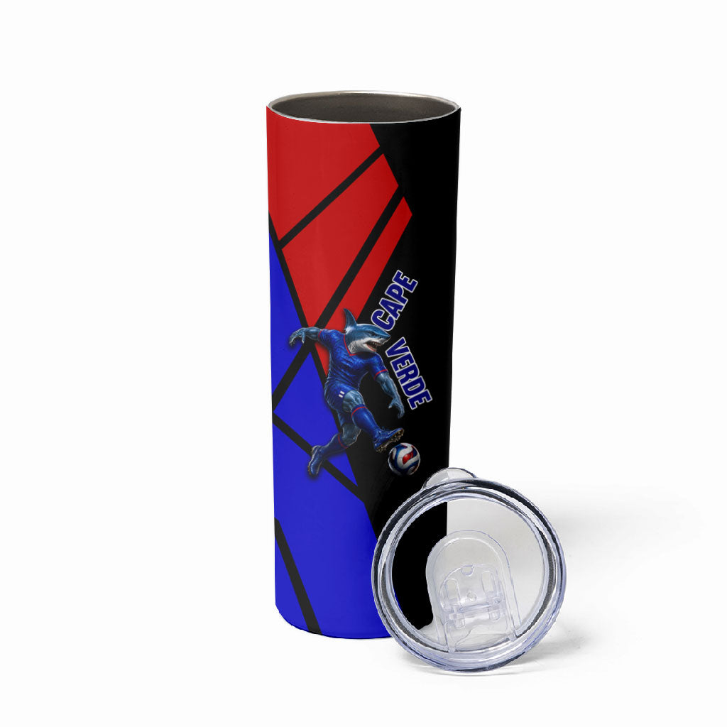 Personalized Cape Verde Soccer Shark Mascot Skinny Tumbler Blue Sharks Football Player Dynamic Graphic