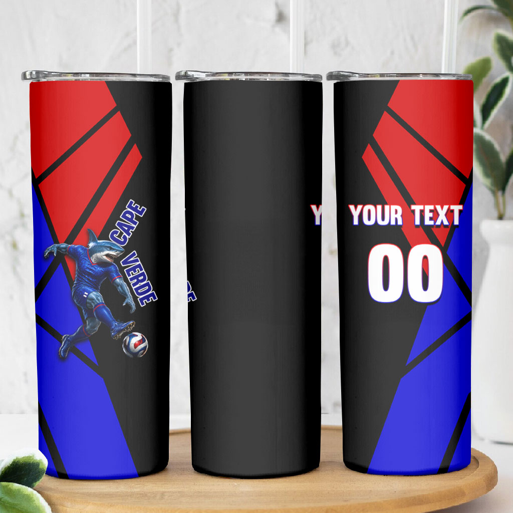 Personalized Cape Verde Soccer Shark Mascot Skinny Tumbler Blue Sharks Football Player Dynamic Graphic