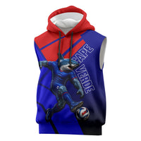 Personalized Cape Verde Soccer Shark Mascot Sleeveless Hoodie Blue Sharks Football Player Dynamic Graphic