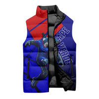 Personalized Cape Verde Soccer Shark Mascot Sleeveless Puffer Jacket Blue Sharks Football Player Dynamic Graphic