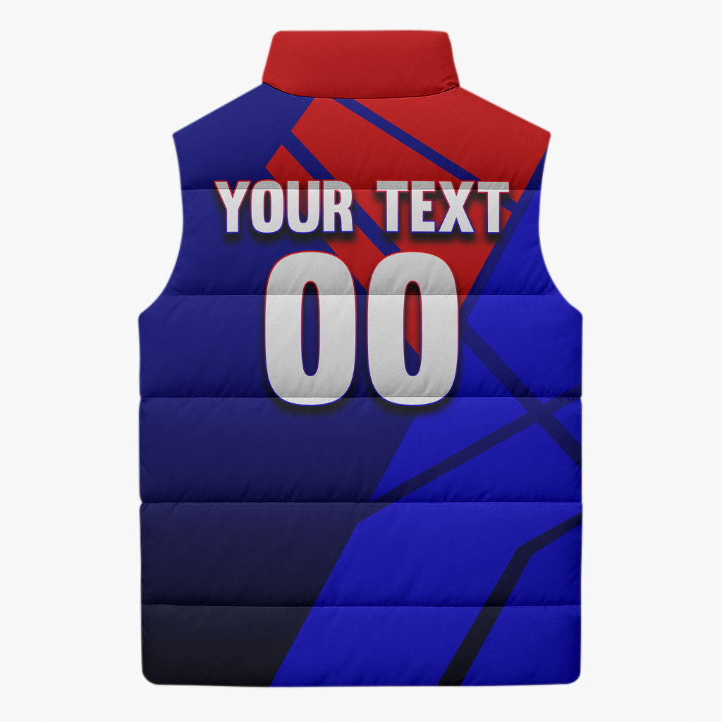 Personalized Cape Verde Soccer Shark Mascot Sleeveless Puffer Jacket Blue Sharks Football Player Dynamic Graphic
