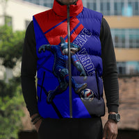 Personalized Cape Verde Soccer Shark Mascot Sleeveless Puffer Jacket Blue Sharks Football Player Dynamic Graphic
