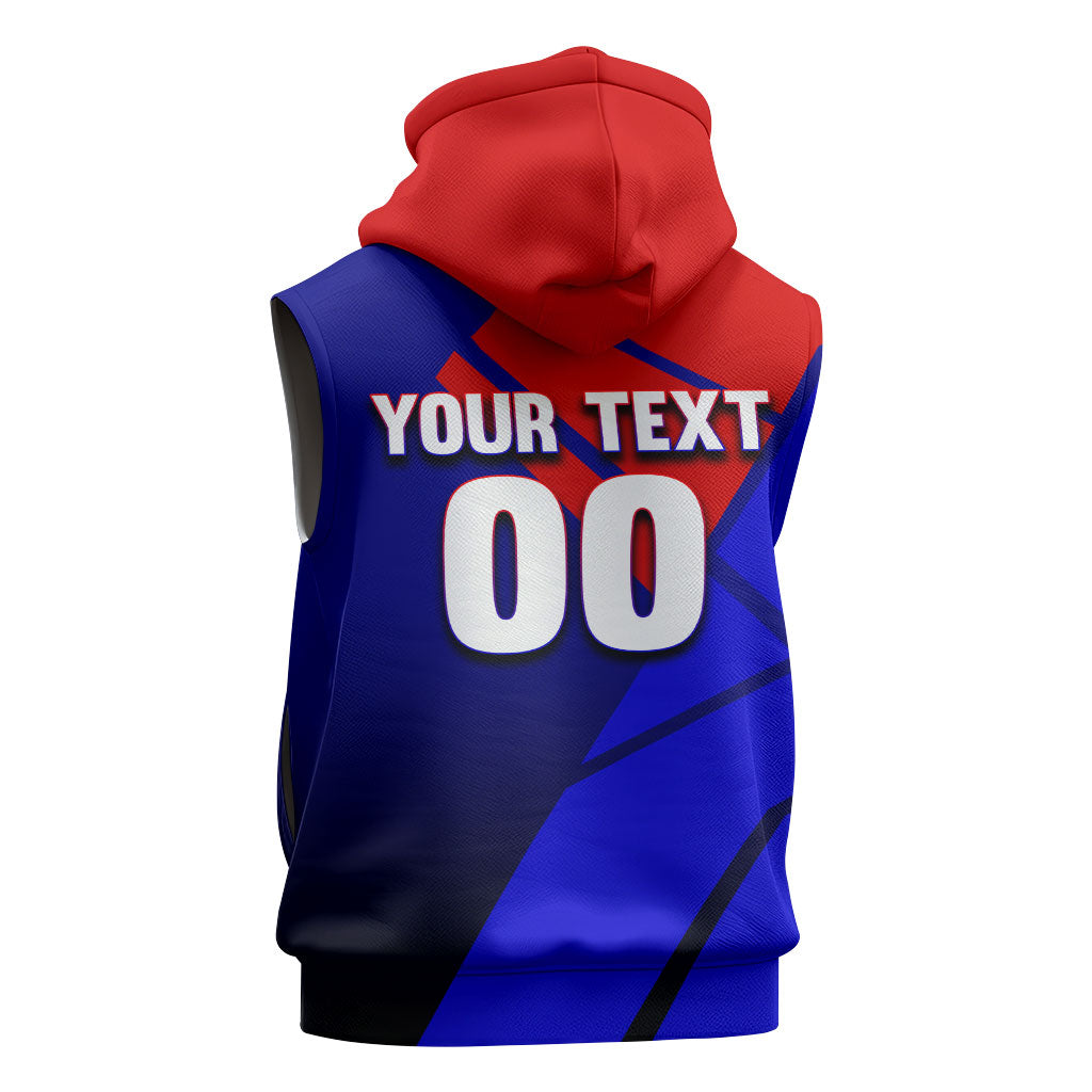 Personalized Cape Verde Soccer Shark Mascot Sleeveless Zip Hoodie Blue Sharks Football Player Dynamic Graphic