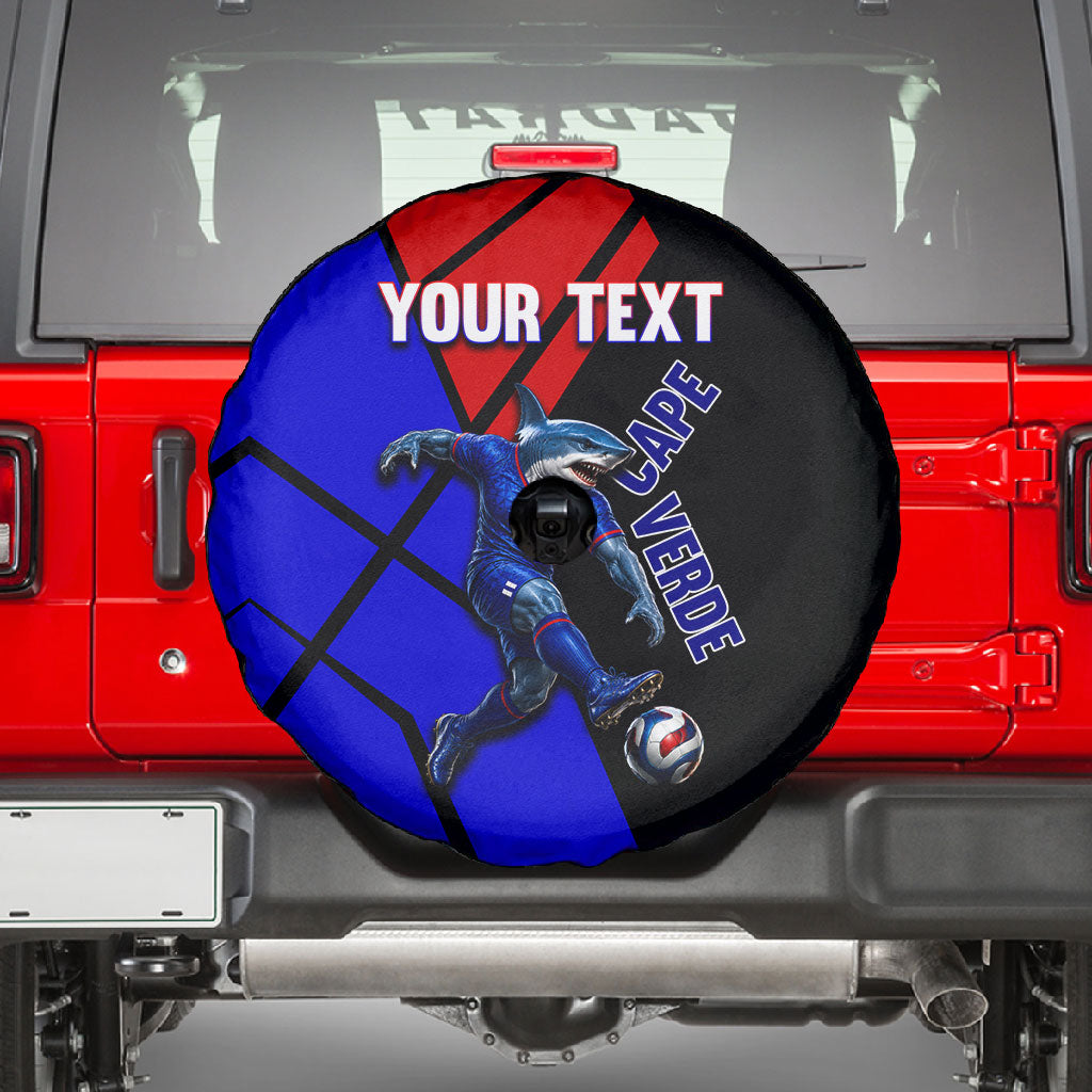 Personalized Cape Verde Soccer Shark Mascot Spare Tire Cover Blue Sharks Football Player Dynamic Graphic