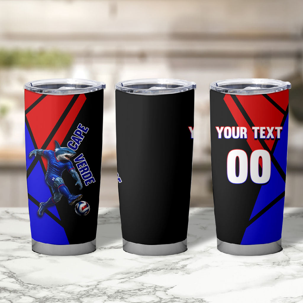 Personalized Cape Verde Soccer Shark Mascot Tumbler Cup Blue Sharks Football Player Dynamic Graphic