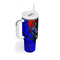 Personalized Cape Verde Soccer Shark Mascot Tumbler With Handle Blue Sharks Football Player Dynamic Graphic