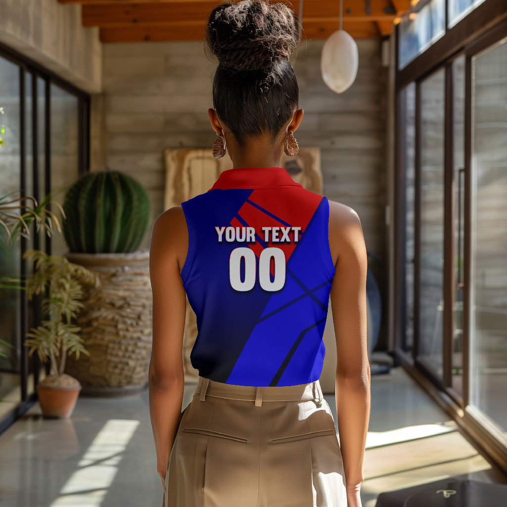 Personalized Cape Verde Soccer Shark Mascot Women Sleeveless Polo Shirt Blue Sharks Football Player Dynamic Graphic