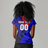 Personalized Cape Verde Soccer Shark Mascot Women V-Neck T-Shirt Blue Sharks Football Player Dynamic Graphic