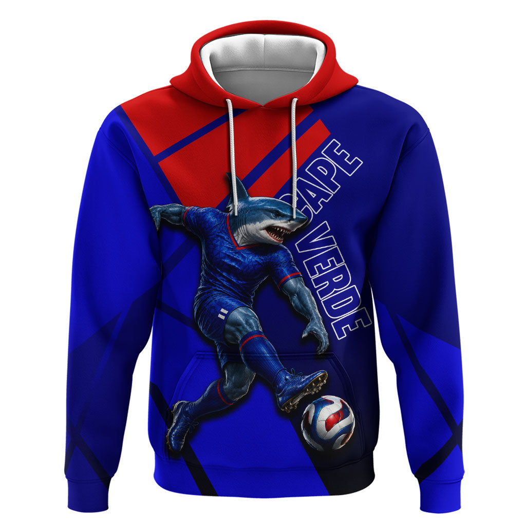 Personalized Cape Verde Soccer Shark Mascot Zip Hoodie Blue Sharks Football Player Dynamic Graphic