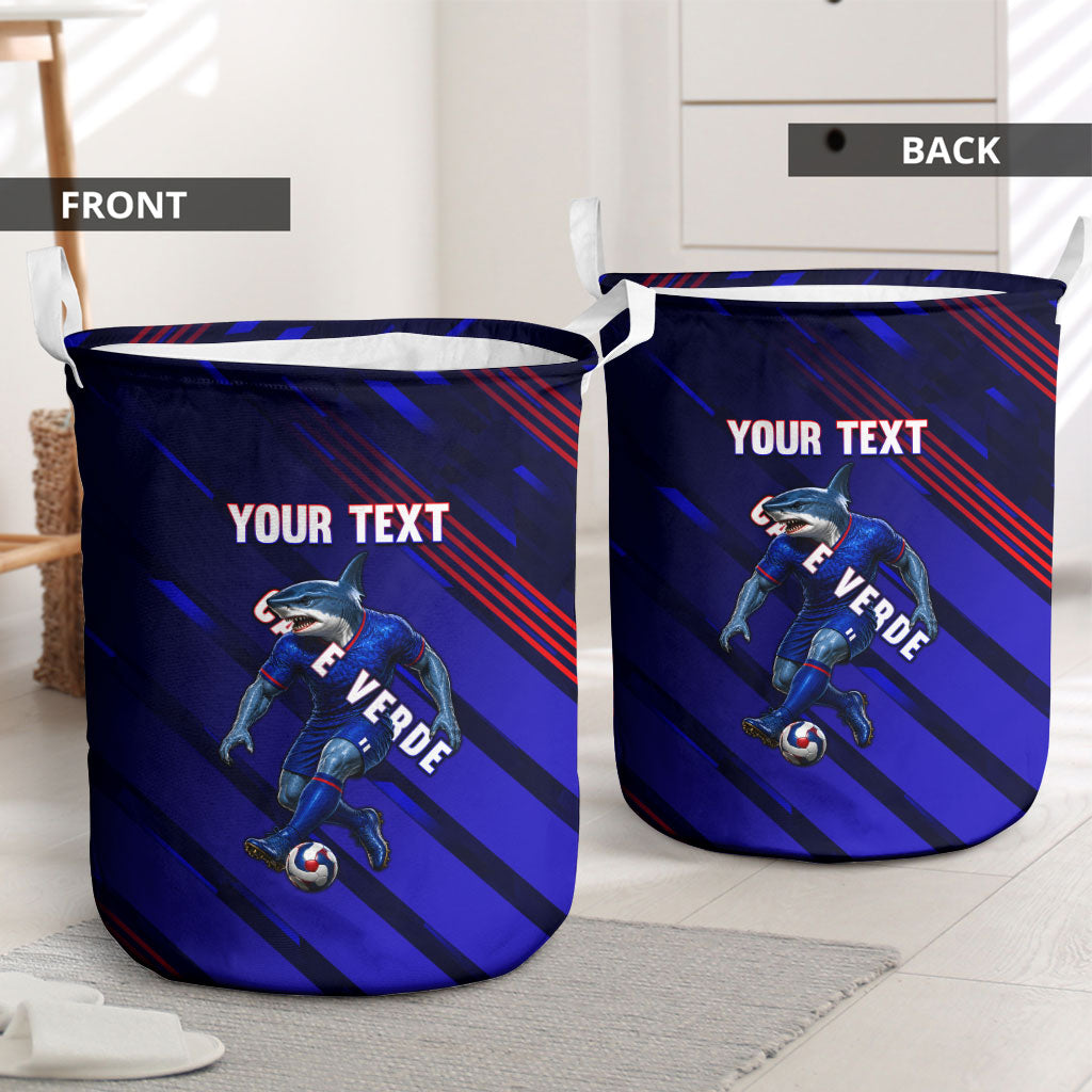 Personalized Cape Verde Soccer Laundry Basket Shark Mascot Football Player Striped Pattern