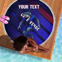 Personalized Cape Verde Soccer Beach Blanket Shark Mascot Football Player Striped Pattern