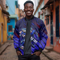 Personalized Cape Verde Soccer Bomber Jacket Shark Mascot Football Player Striped Pattern