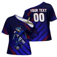 Personalized Cape Verde Soccer Cross Shoulder Shirt Shark Mascot Football Player Striped Pattern