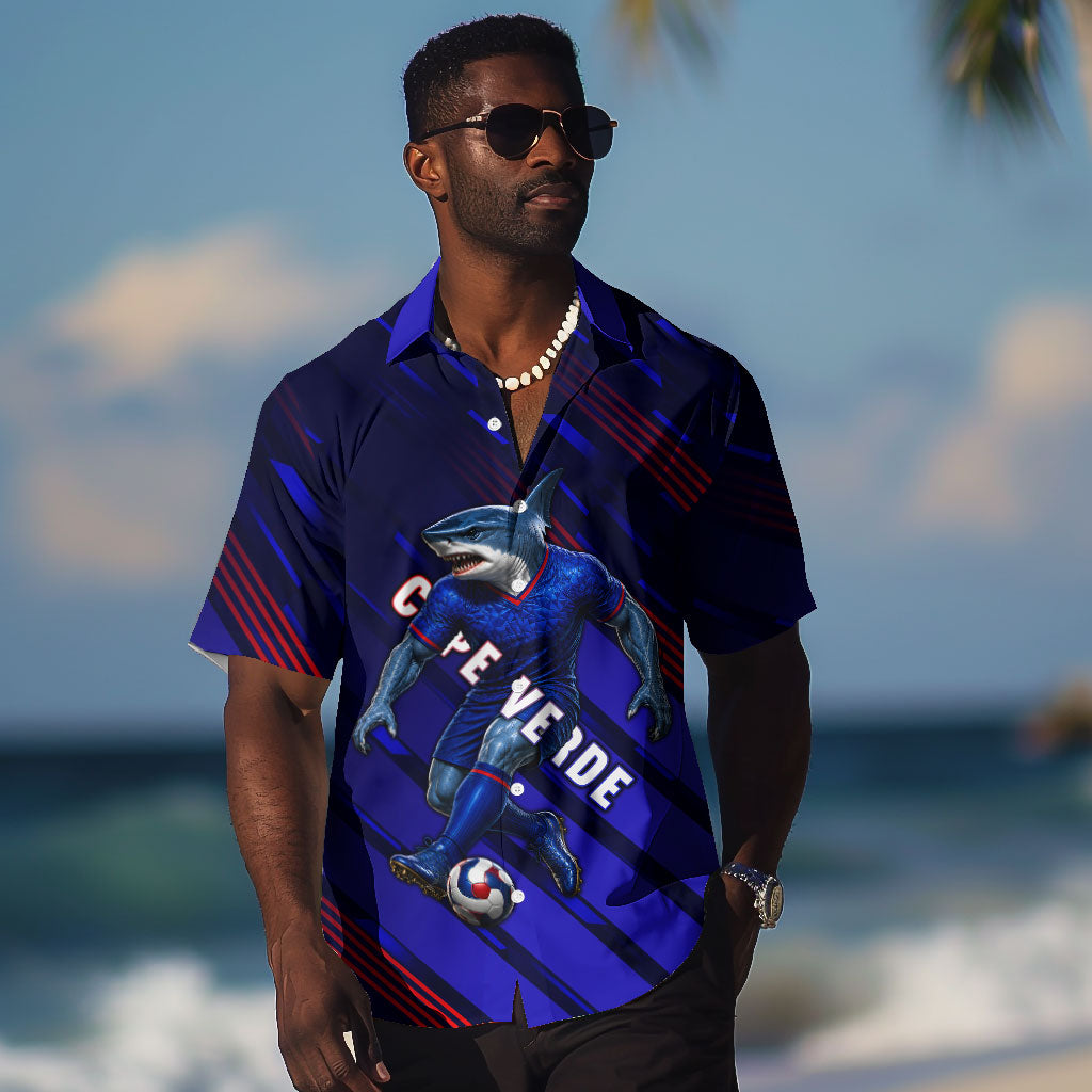 Personalized Cape Verde Soccer Hawaiian Shirt Shark Mascot Football Player Striped Pattern