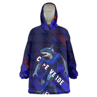 Personalized Cape Verde Soccer Kid Wearable Blanket Hoodie Shark Mascot Football Player Striped Pattern