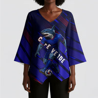 Personalized Cape Verde Soccer Kimono Sleeve Blouse Shark Mascot Football Player Striped Pattern
